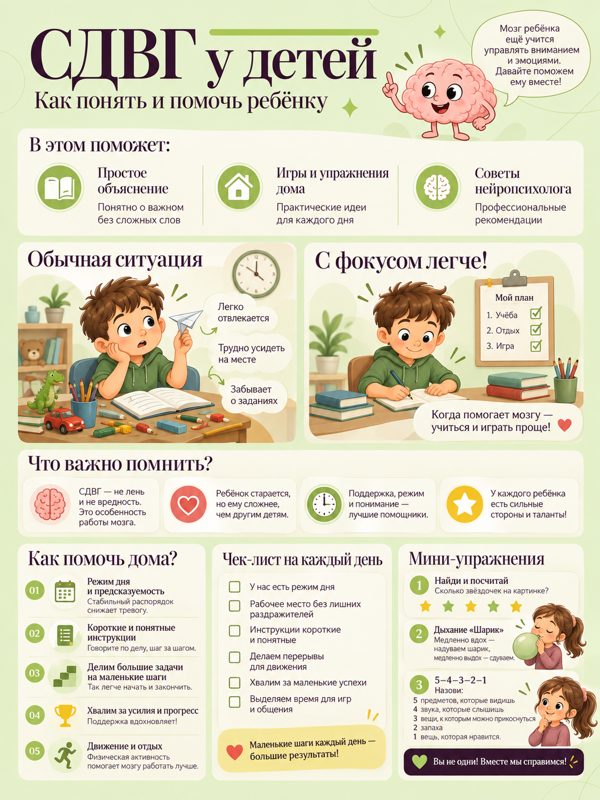 Памятка для родителей: СДВГ у детей: как понять и помочь ребёнку