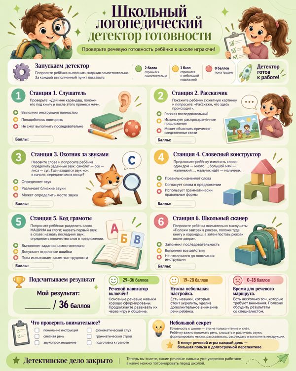 Памятка для родителей: Школьный логопедический детектор готовности