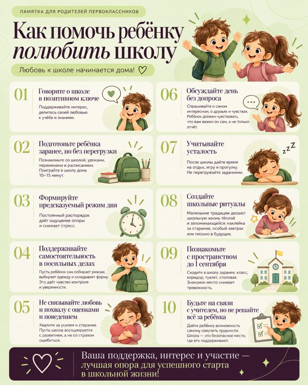 Памятка для родителей: Как помочь ребёнку полюбить школу
